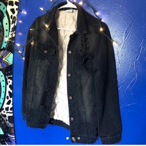 Distressed black denim jacket